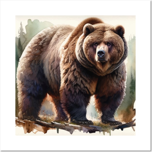 Wilderness Whisper: Majestic Grizzly Bear Watercolor Wall Art by Aquarelle Impressions